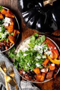 burrito bowls with beans and sweet potato