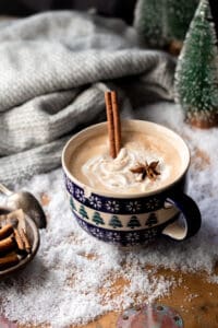 chai latte in snowflake mug