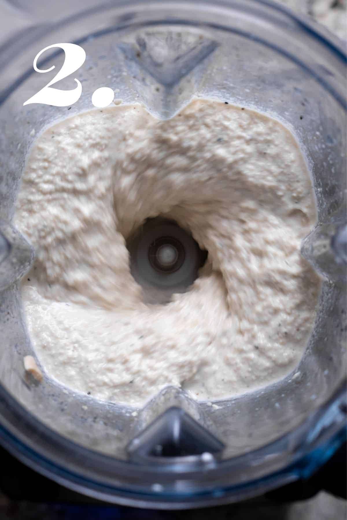 Cashew sour cream after blending for 20 seconds.
