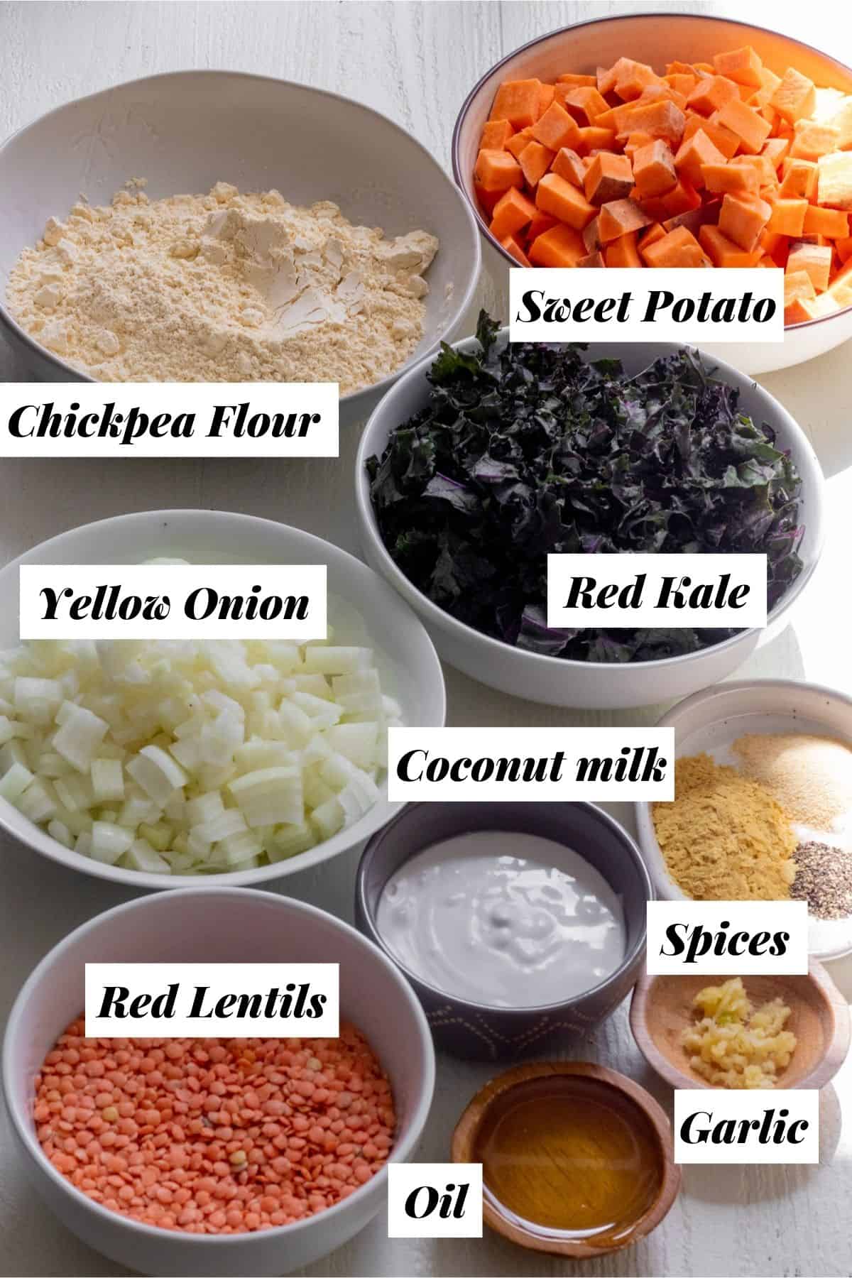 Ingredients needed measured out into bowls and labeled.