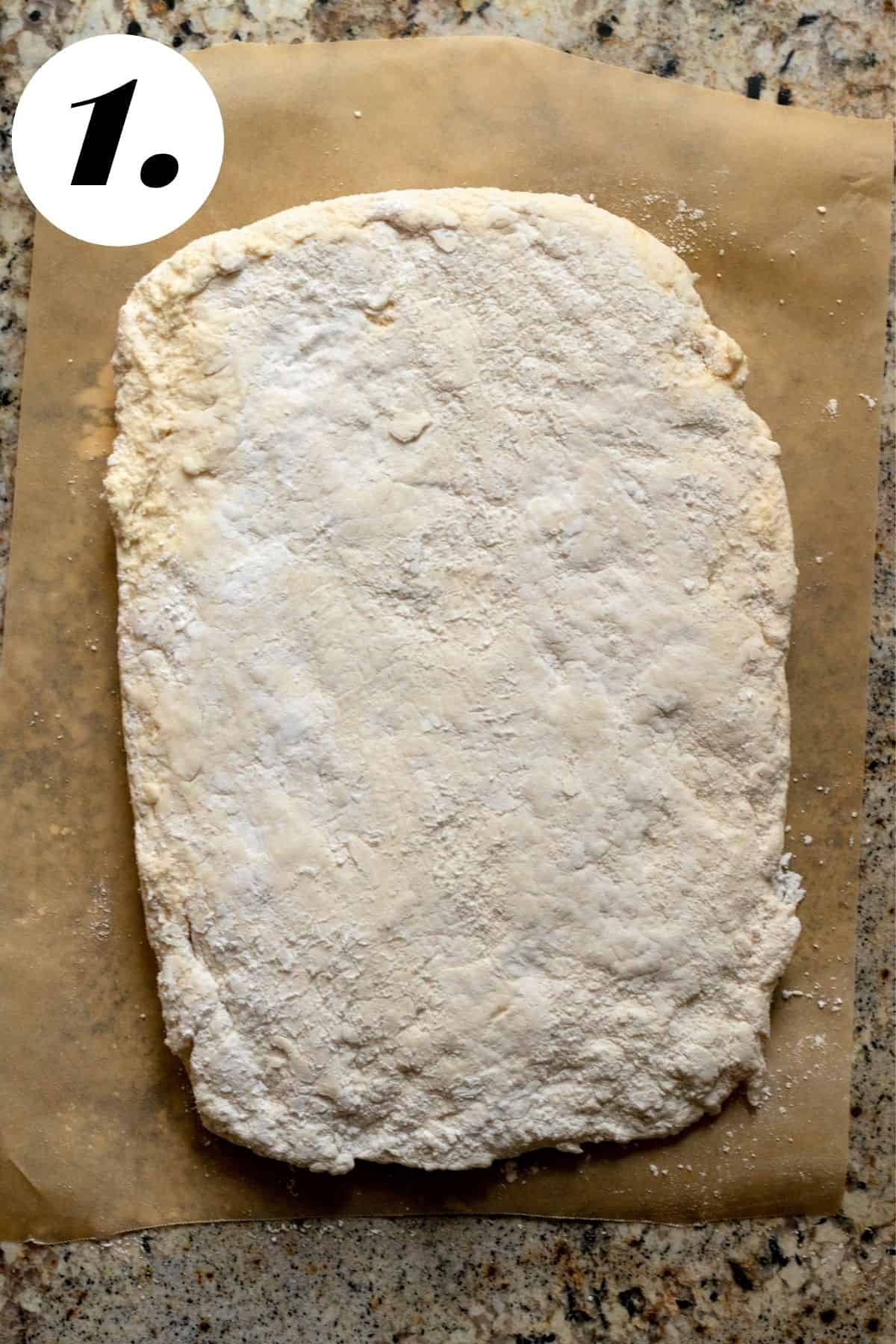 Marshmallow slab after setting on parchment paper.