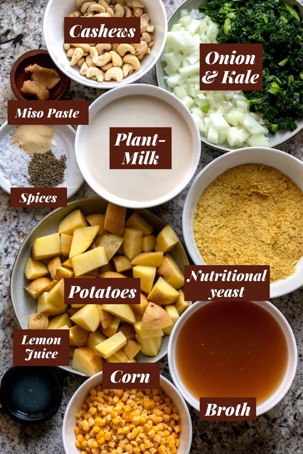 Ingredients with labels for recipe.
