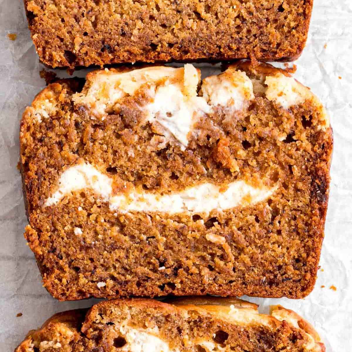 Vegan Pumpkin Banana Bread with Cream Cheese Filling - Home-Cooked Roots