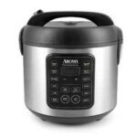 Black and stainless steel rice cooker.