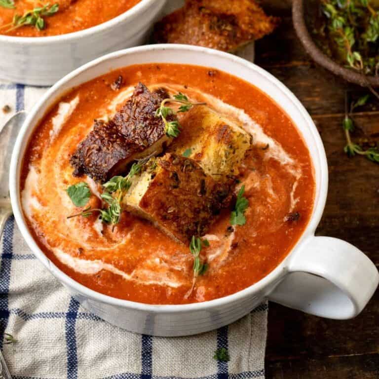Creamy Vegan Tomato Soup with Roasted Red Peppers
