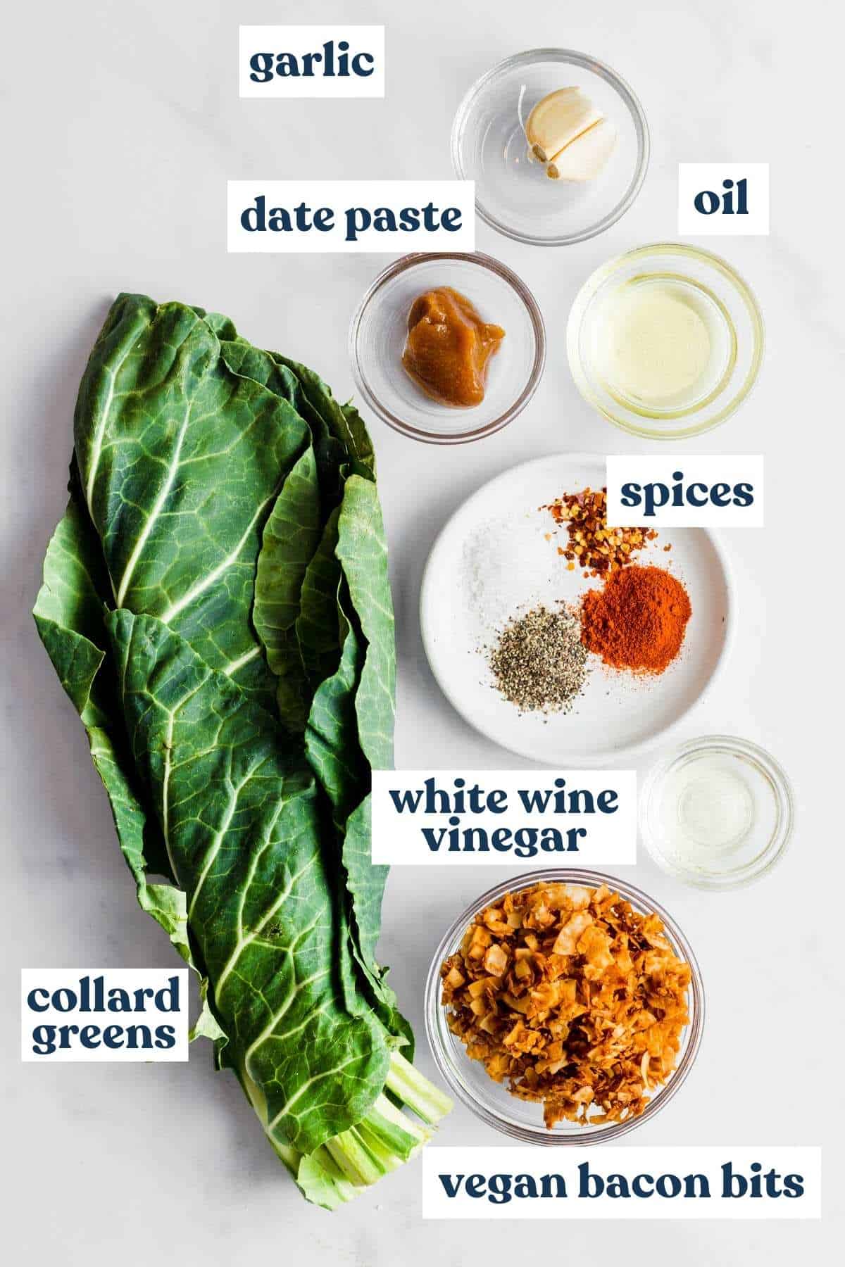 Ingredients needed to make collard greens in the Instant Pot.