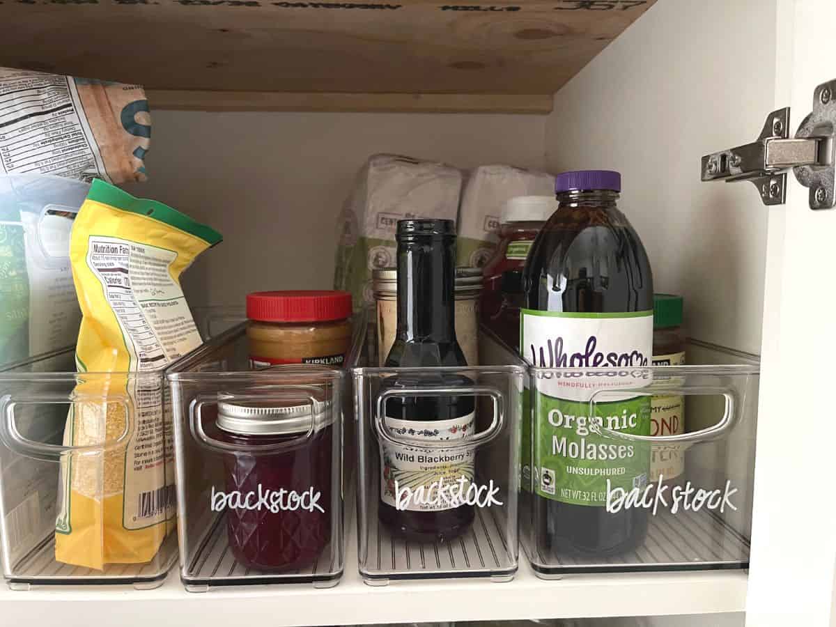Backstock organization in pantry.