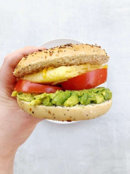 Vegan breakfast sandwich with Just Egg.