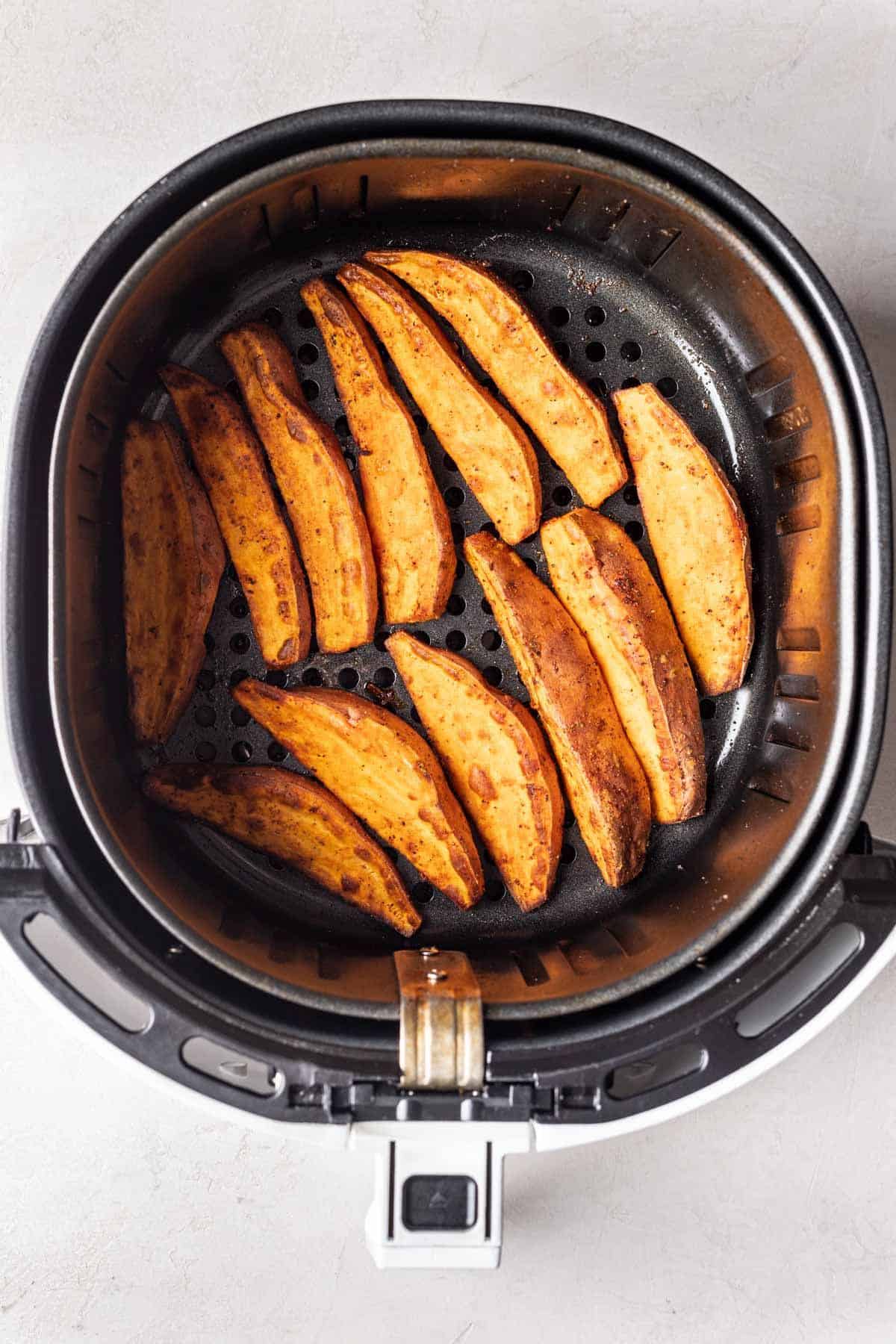 Cooked sweet potatoes in the air fryer.