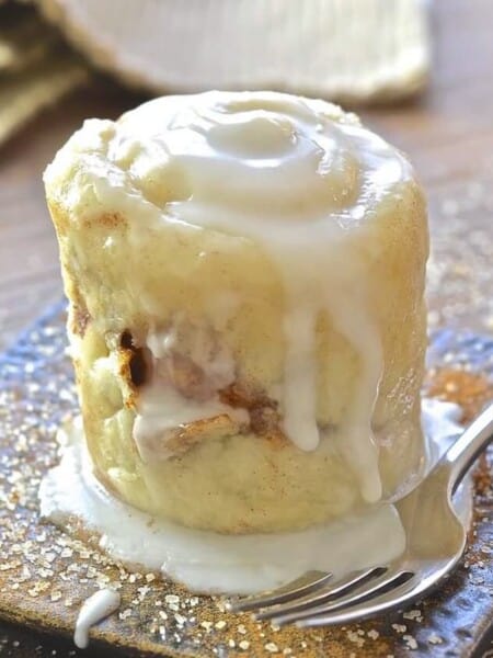 Cinnamon roll that was baked in a mug.