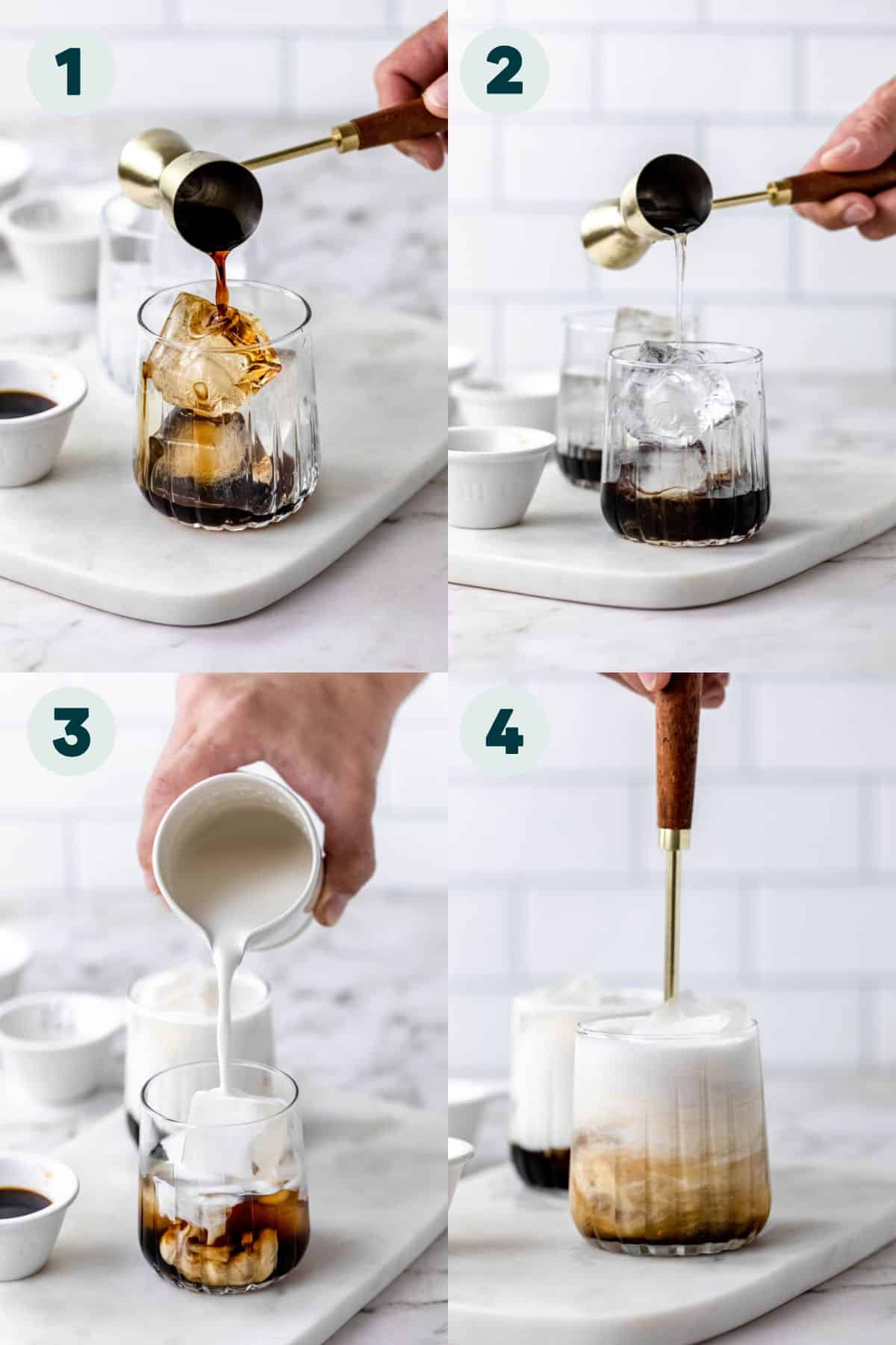 Step by step making a white russian.