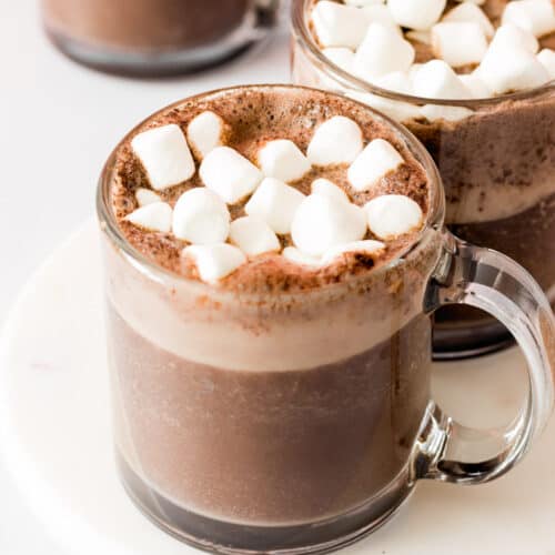 Paleo blender hot chocolate with marshmallows.
