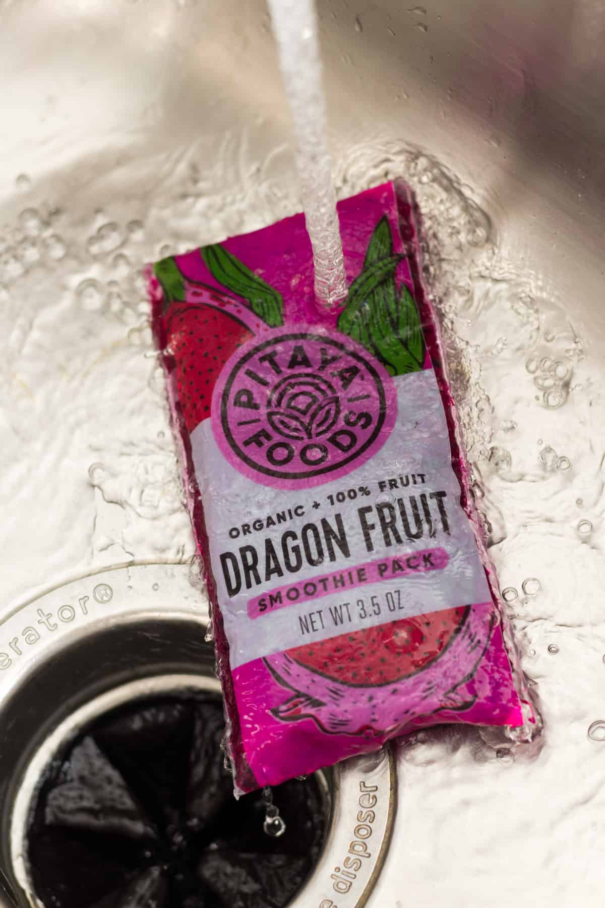 Defrosting dragon fruit in sink.