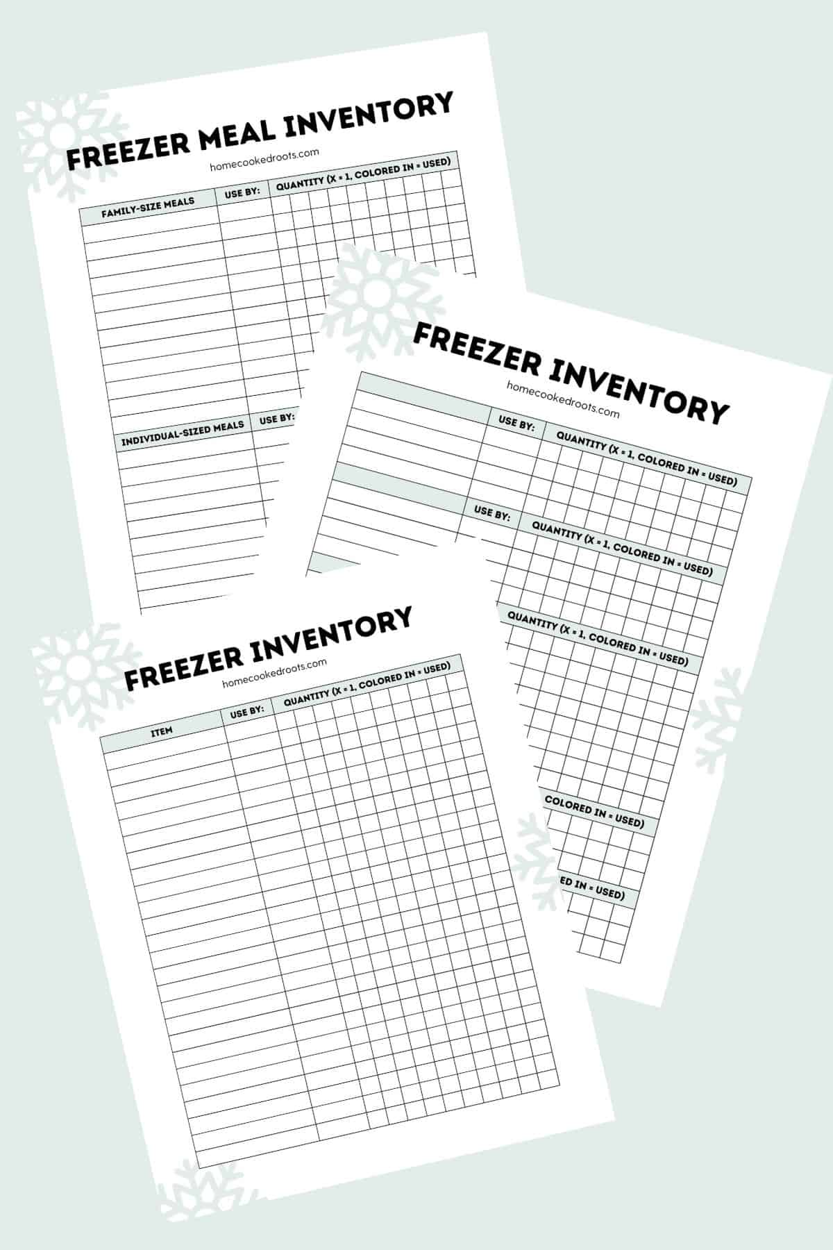 Graphic of the freezer inventory sheets included.