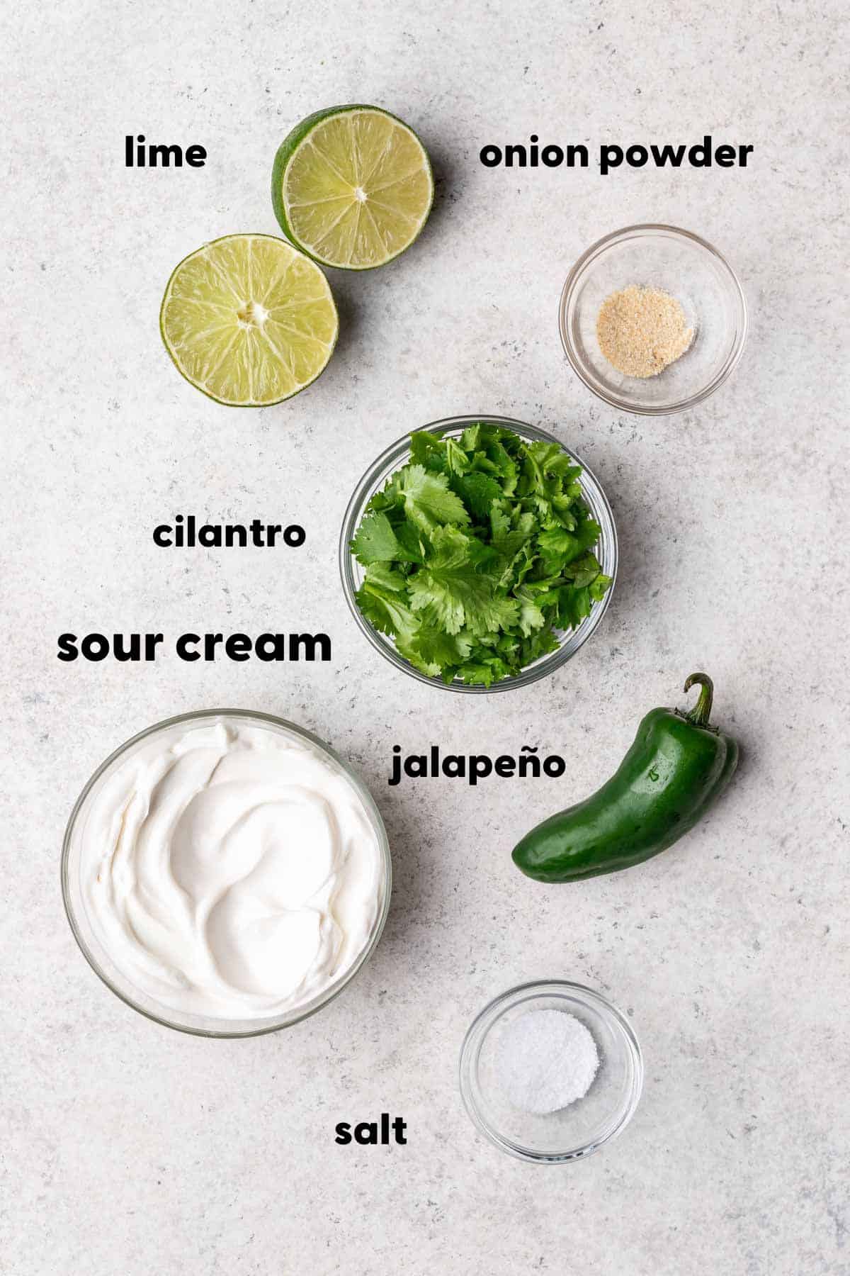 Ingredients you'll need for cilantro lime sauce.