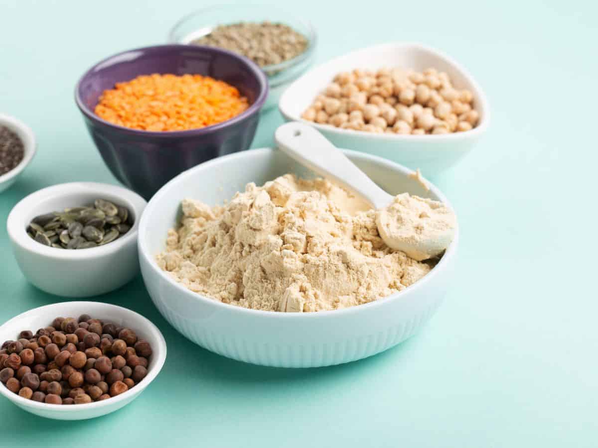 Examples of plant proteins in bowls.