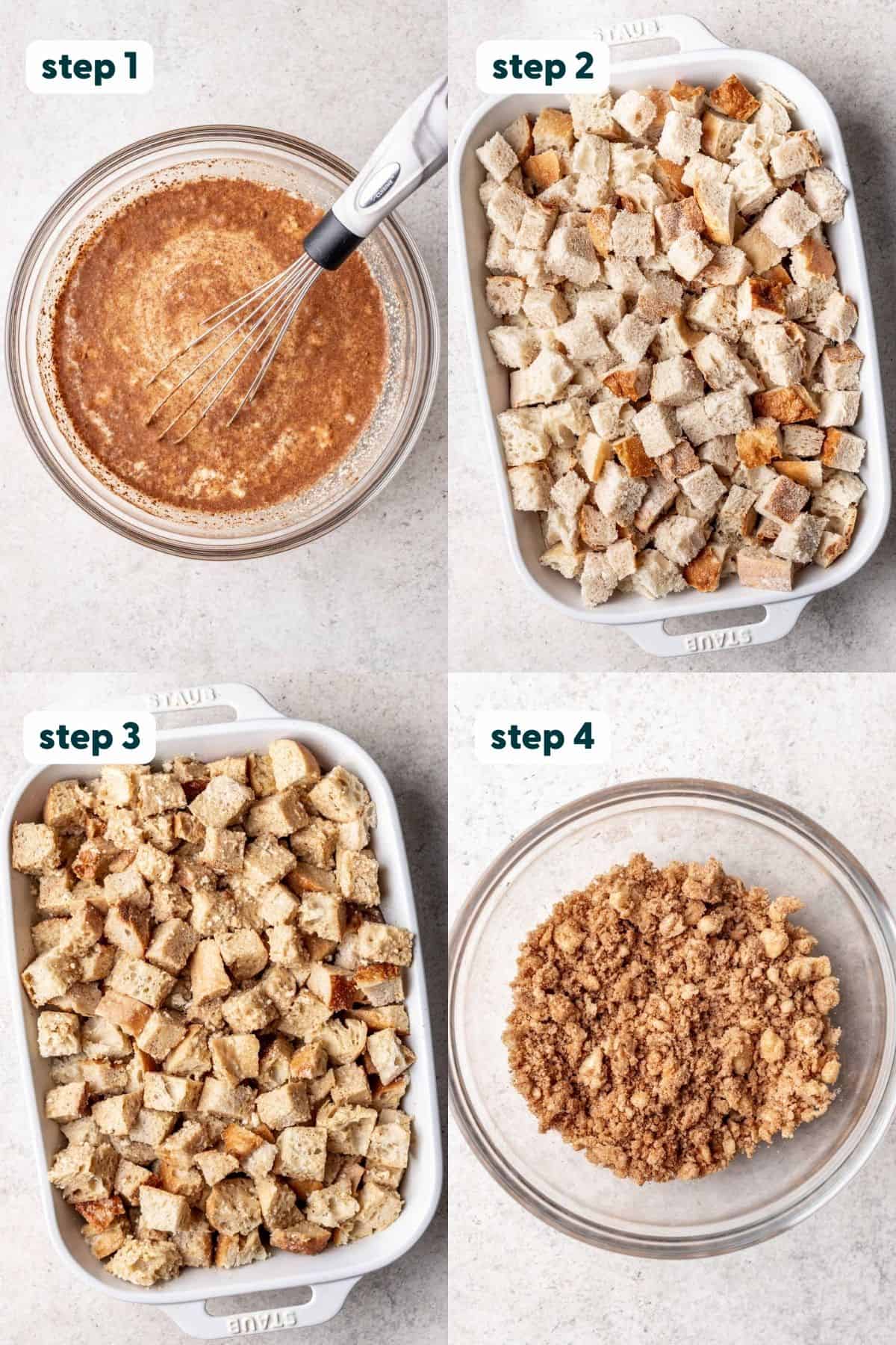 Step by step how to make vegan french toast casserole.