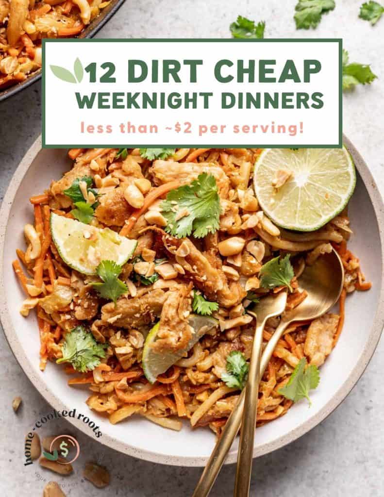 12 Dirt Cheap Weeknight Dinners ebook cover.