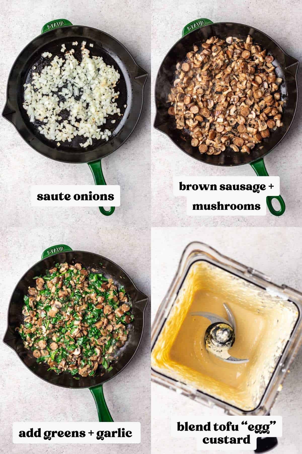 Step by step guide for making tofu quiche.