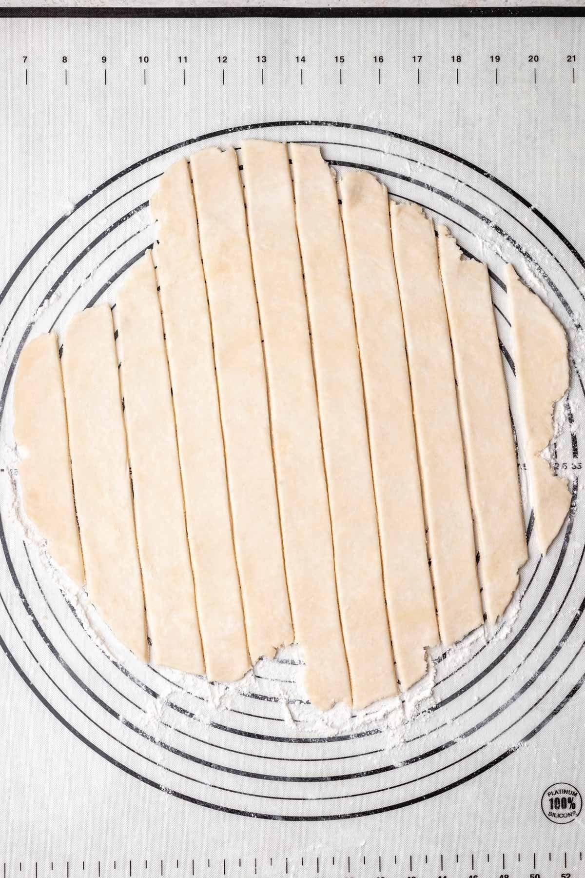 Pie crust cut into strips for lattice topping.