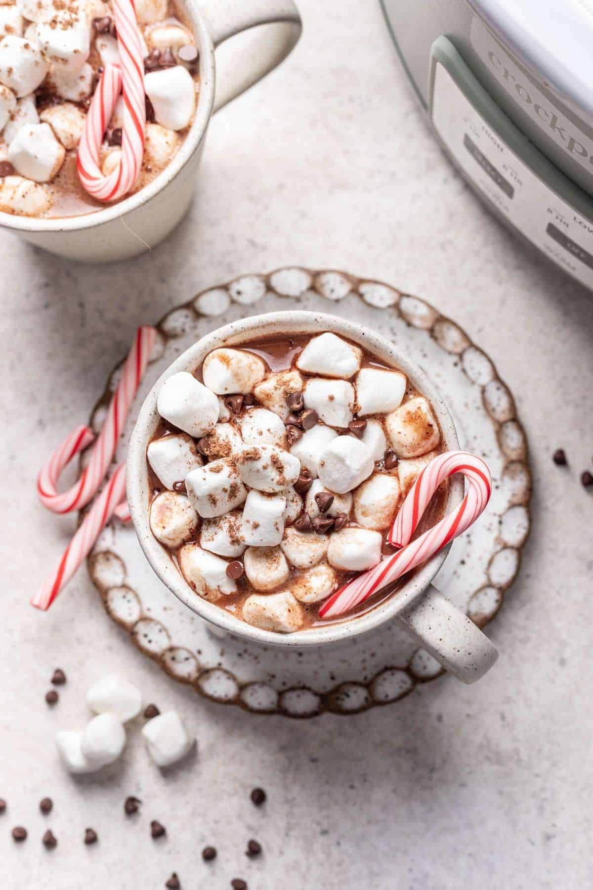 Hot chocolate with mini candy canes.