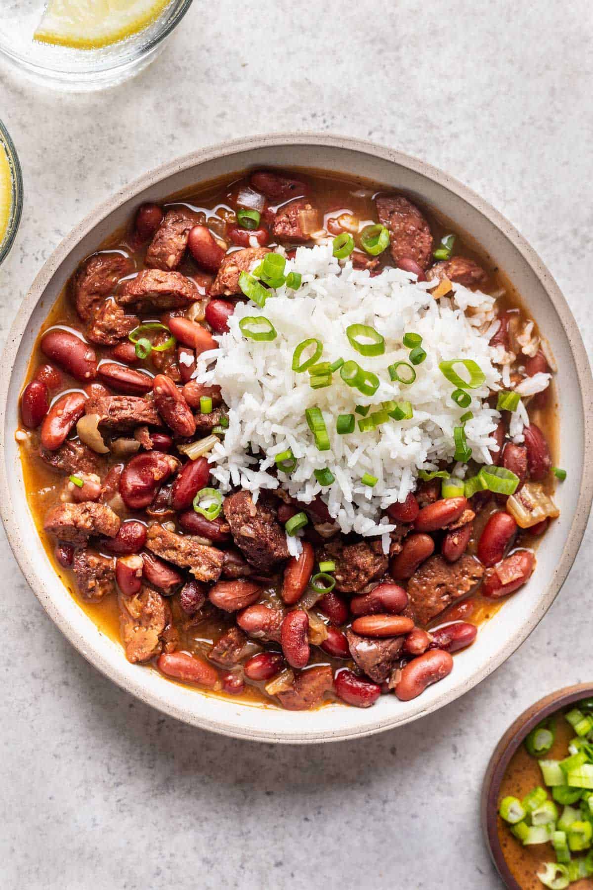 Final serving of instant pot red beans and rice.
